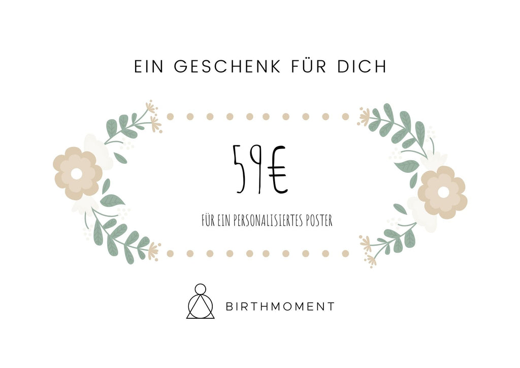 Birthmoment digitaler 59 euro Geschenkgutschein für ein Poster