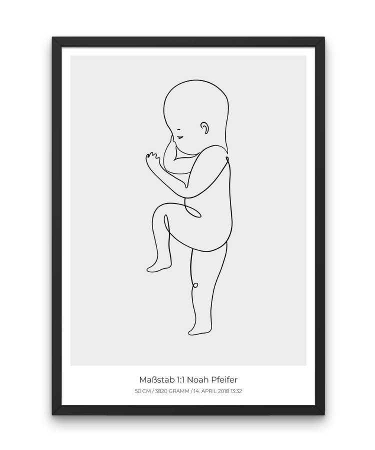 Geburtsposter Lines in schwarzem Rahmen